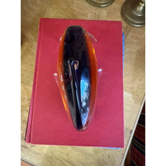 Murano Style Art Glass Dolphin Figurine in Amber and Blue, 7.25” - Picture 5 of 6